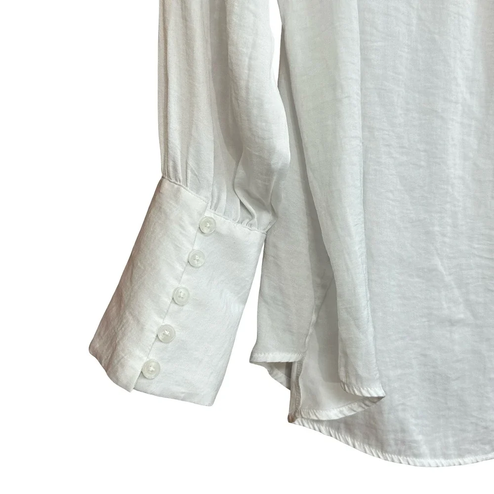 Free People White Long Sleeve Button Down Blouse Flared Cuffs Size Medium